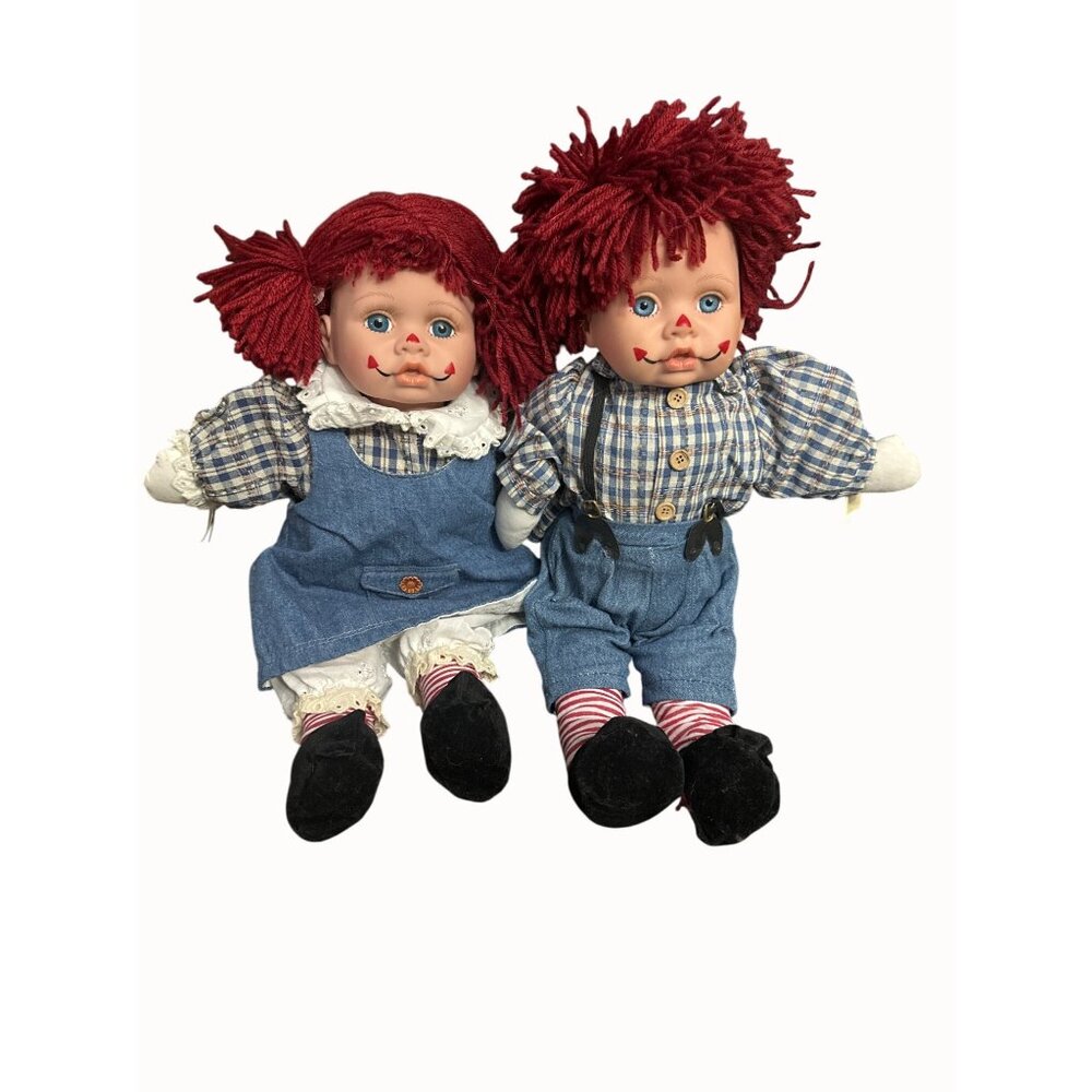 Raggedy Ann & Andy  Dolls The Broadway Collection Hand-Painted Red Yarn Hair COA